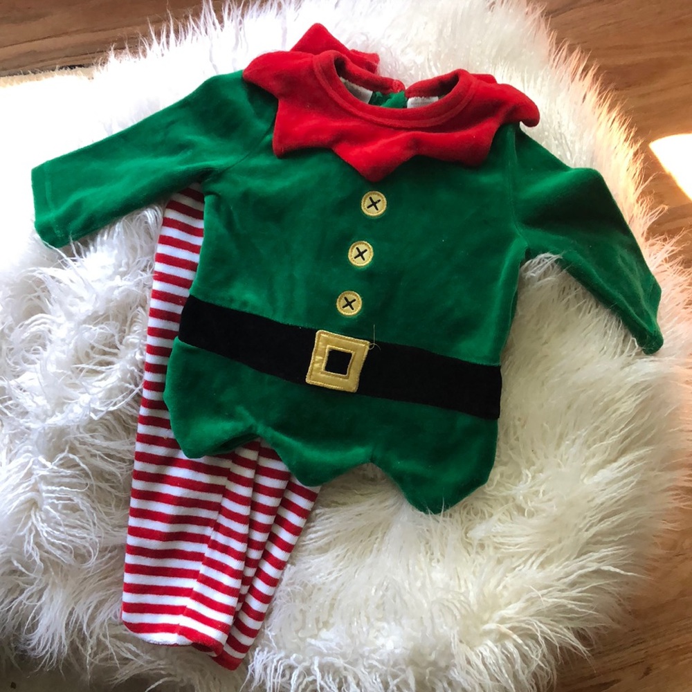 Velour Christmas Santa Elf outfit 9/12 months